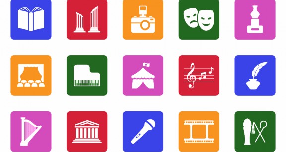 Culture Icons. White Flat Design In Square. Vector Illustration.