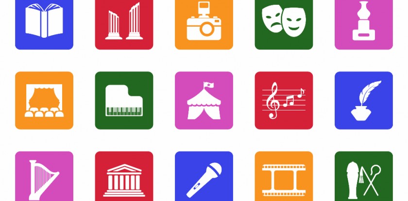 Culture Icons. White Flat Design In Square. Vector Illustration.